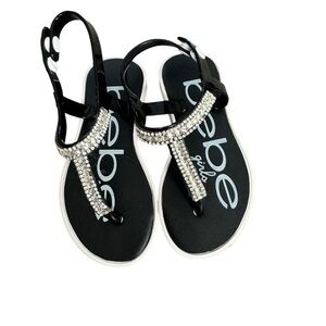 Bebe Girls Black Rhinestone Jelly Sandals Size 9/10 Sparkly Dressy Summer Shoes